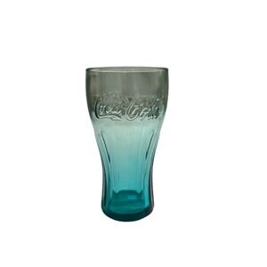 Coca Cola Glass Teal Blue Embossed Logo Tapered Tumbler Drinkware